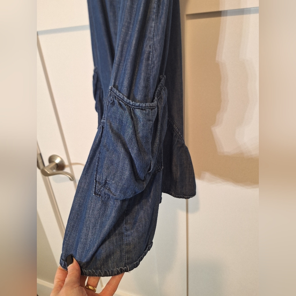 INC International Concepts Soft Chambray Denim Mini Dress Smocked Waist Size 4 - Picture 7 of 16